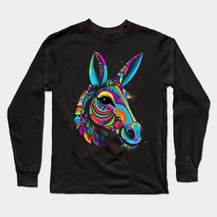 Donkey Face Cute Colorful Farm Animal Art Funny Black Long Sleeve T-Shirt